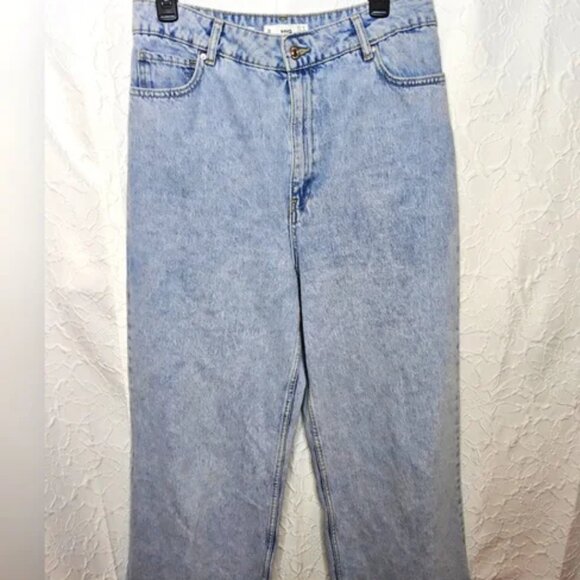 MNG Mango Denim High Waist Raw Hem Wide Leg Carol Jeans Lt Wash(B7) - Picture 2 of 5